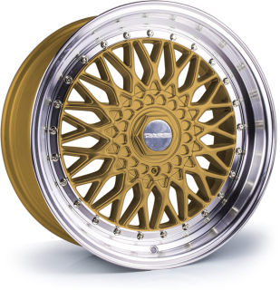 DARE MOTORSPORT RS hliníkové disky 7x15 4x100-4x108 ET20 Gold Polished / Chrome Rivets