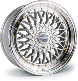DARE MOTORSPORT RS hliníkové disky 7x15 4x100-4x108 ET20 Silver Polished / Gold Rivets