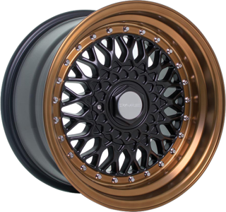 DARE MOTORSPORT RS hliníkové disky 9x16 4x100-4x108 ET20 Matt Black Bronze / Chrome Rivets