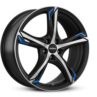 RONAL R62 Blue hliníkové disky 7,5x17 5x108 ET55 JETBLACK-MATT-FRONTKOPIERT
