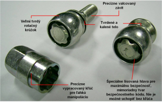 Bezpečnostné skrutky / matice FARAD FLOWER LOCK balenie 4 ks s nástavcom
